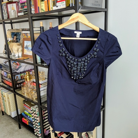 J. Crew Tops - ♥️ J crew Navy blouse with fabric beading size 6